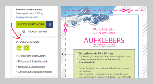 an example of what those templates may look like on a German print shop’s website